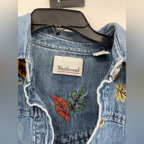 Vintage Westbound Embroidered Denim Shirt Fall Leaf Button-Up Long Sleeve Top L - Picture 3 of 8